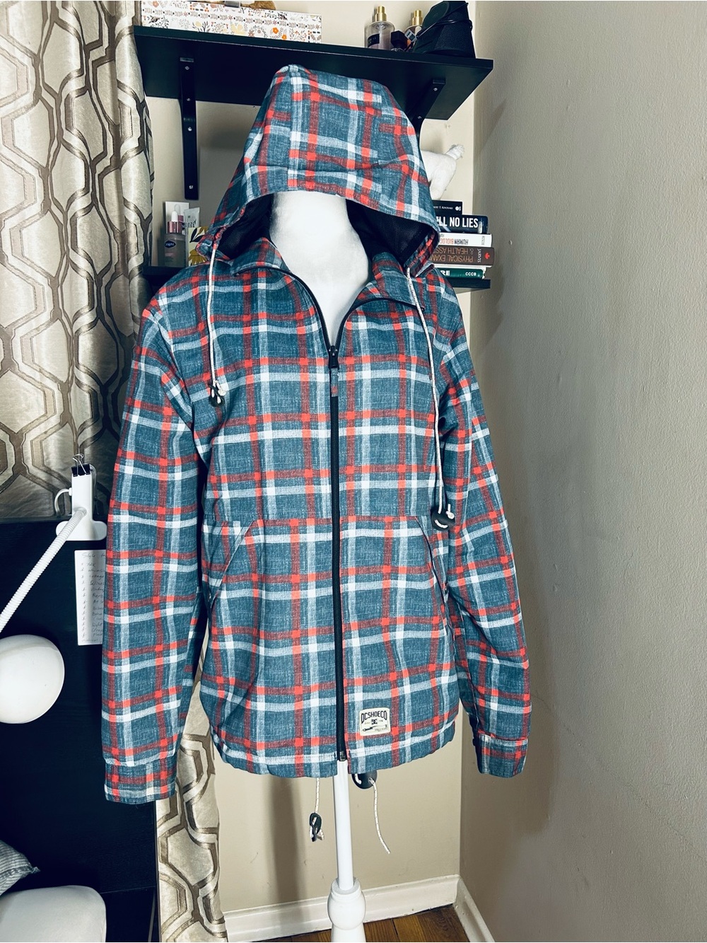 Kids Plaid Hooded Jacket - Gray & Red